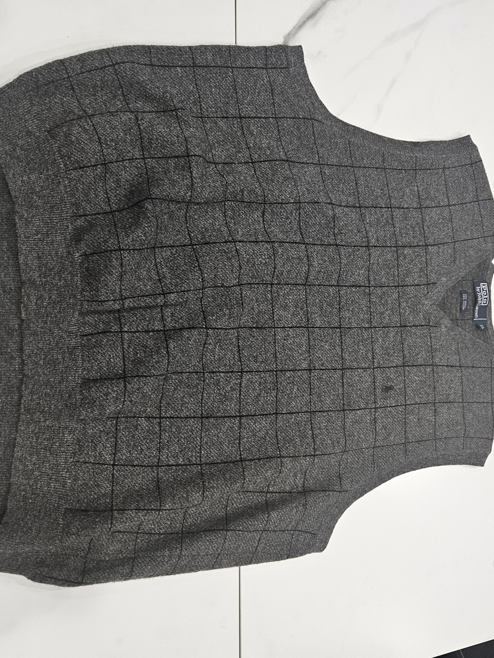 Vintage Polo by Ralph Lauren Charcoal Grey Windowpane V-Neck Sweater Vest